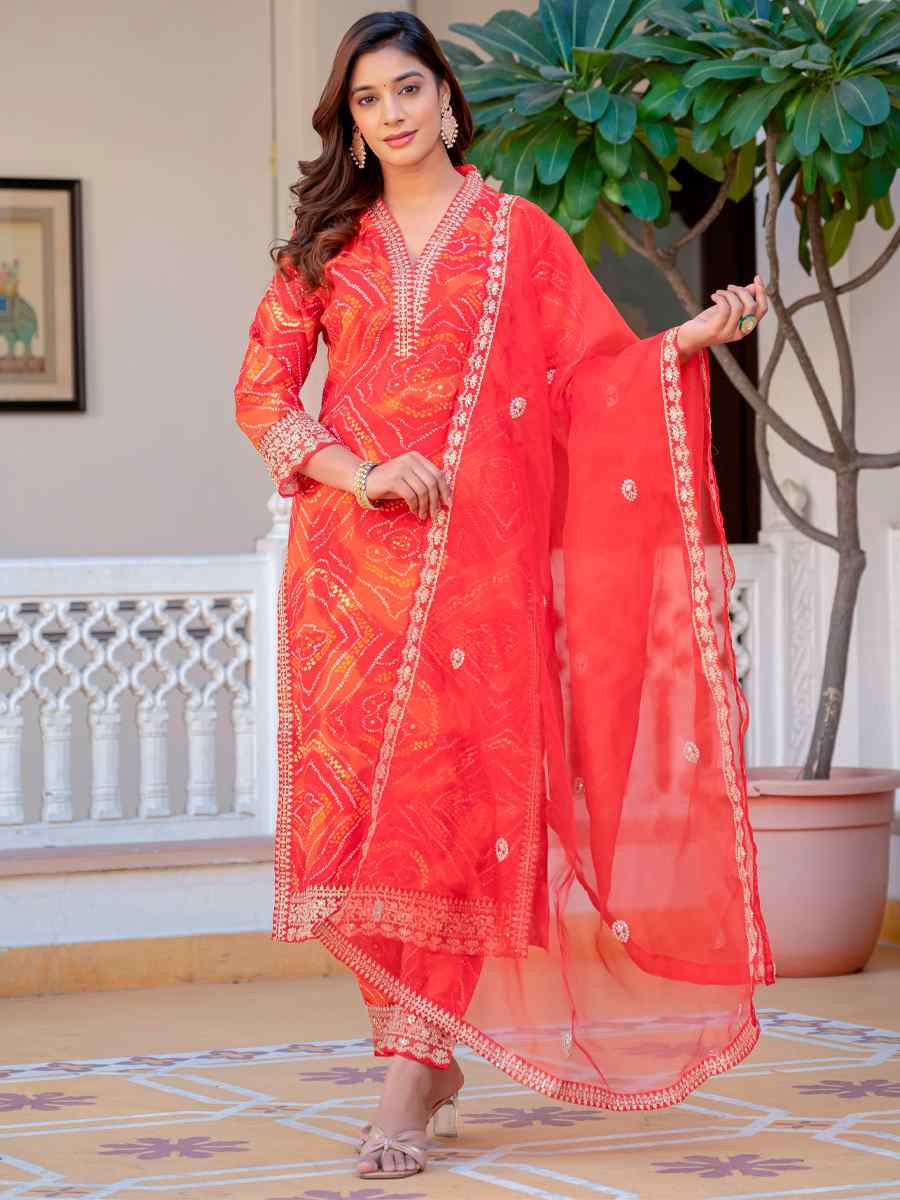 Red Rayon Embroidered Festival Casual Anarkali Salwar Kameez