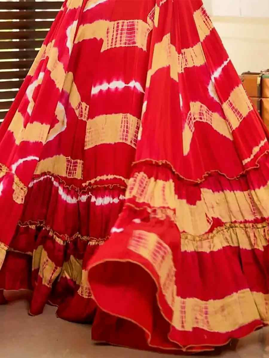 Red Rayon Printed Festival Mehendi Gown