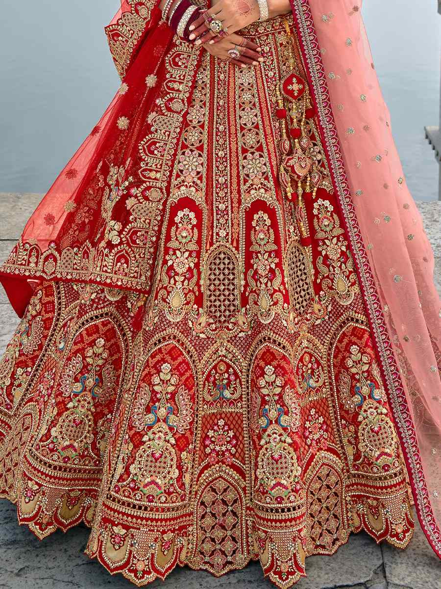 Red Silk Embroidered Wedding Bridal Heavy Border Lehenga Choli