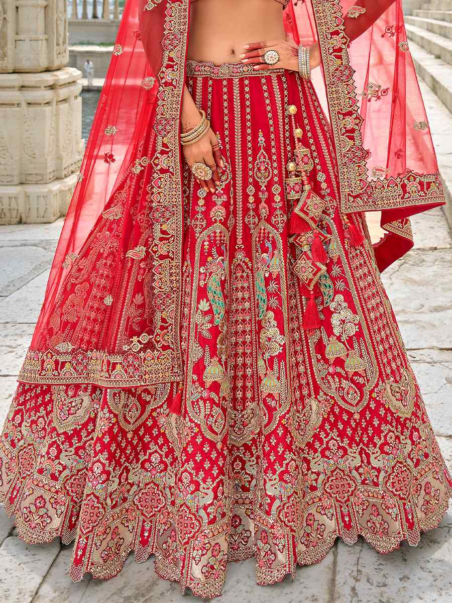 Red Silk Embroidered Wedding Bridal Heavy Border Lehenga Choli