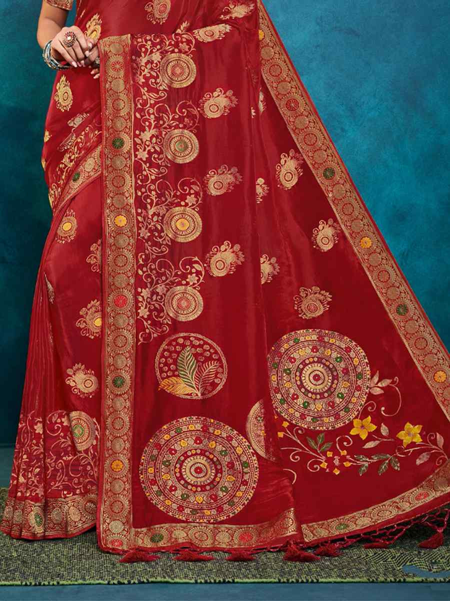 Red Silk Handwoven Festival Casual Classic Style Saree