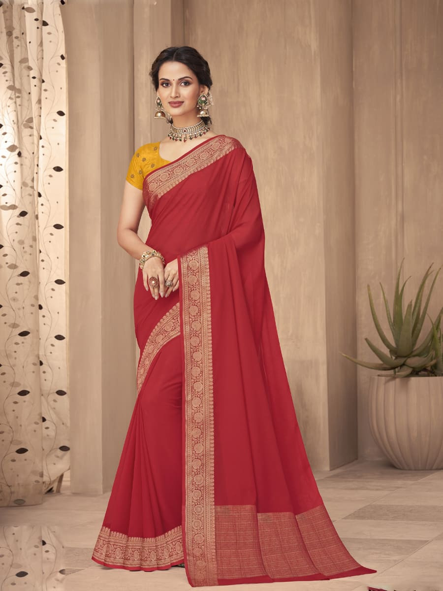 Red Silk Handwoven Festival Casual Heavy Border Saree