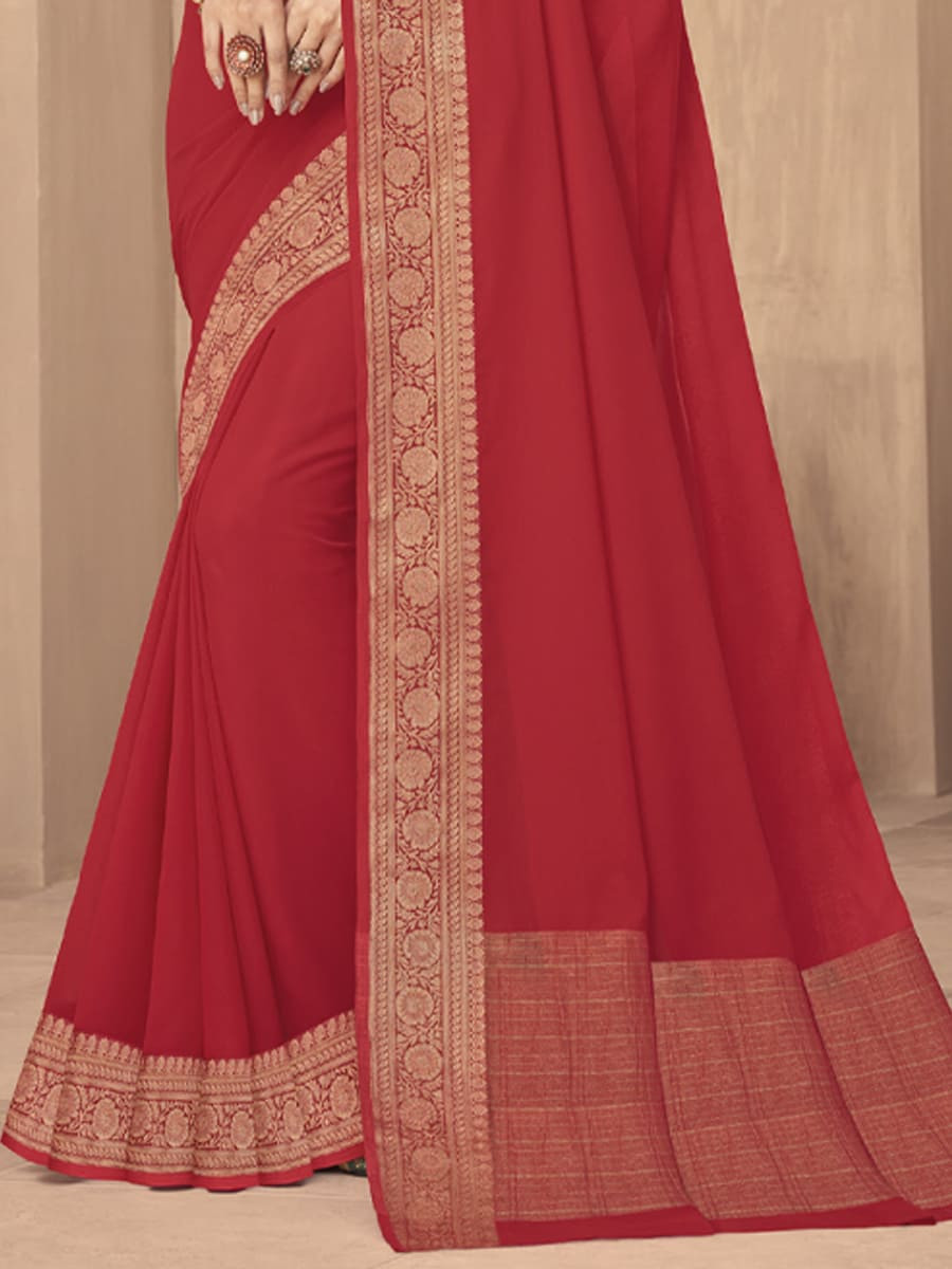 Red Silk Handwoven Festival Casual Heavy Border Saree