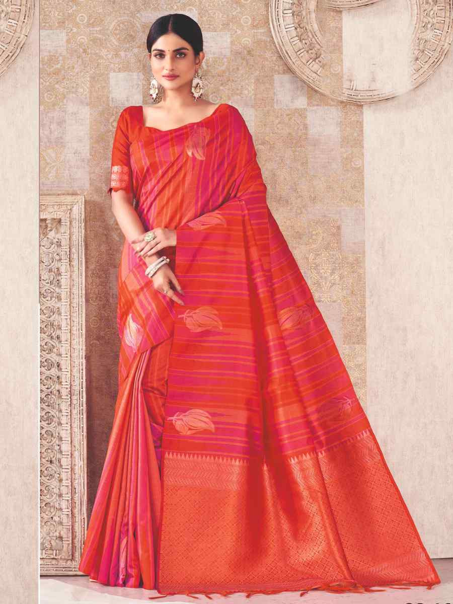 Red Silk Handwoven Festival Wedding Heavy Border Saree