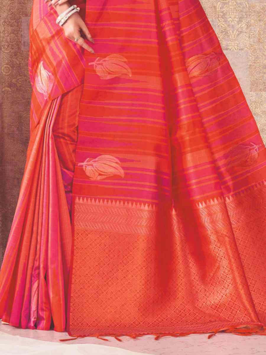 Red Silk Handwoven Festival Wedding Heavy Border Saree