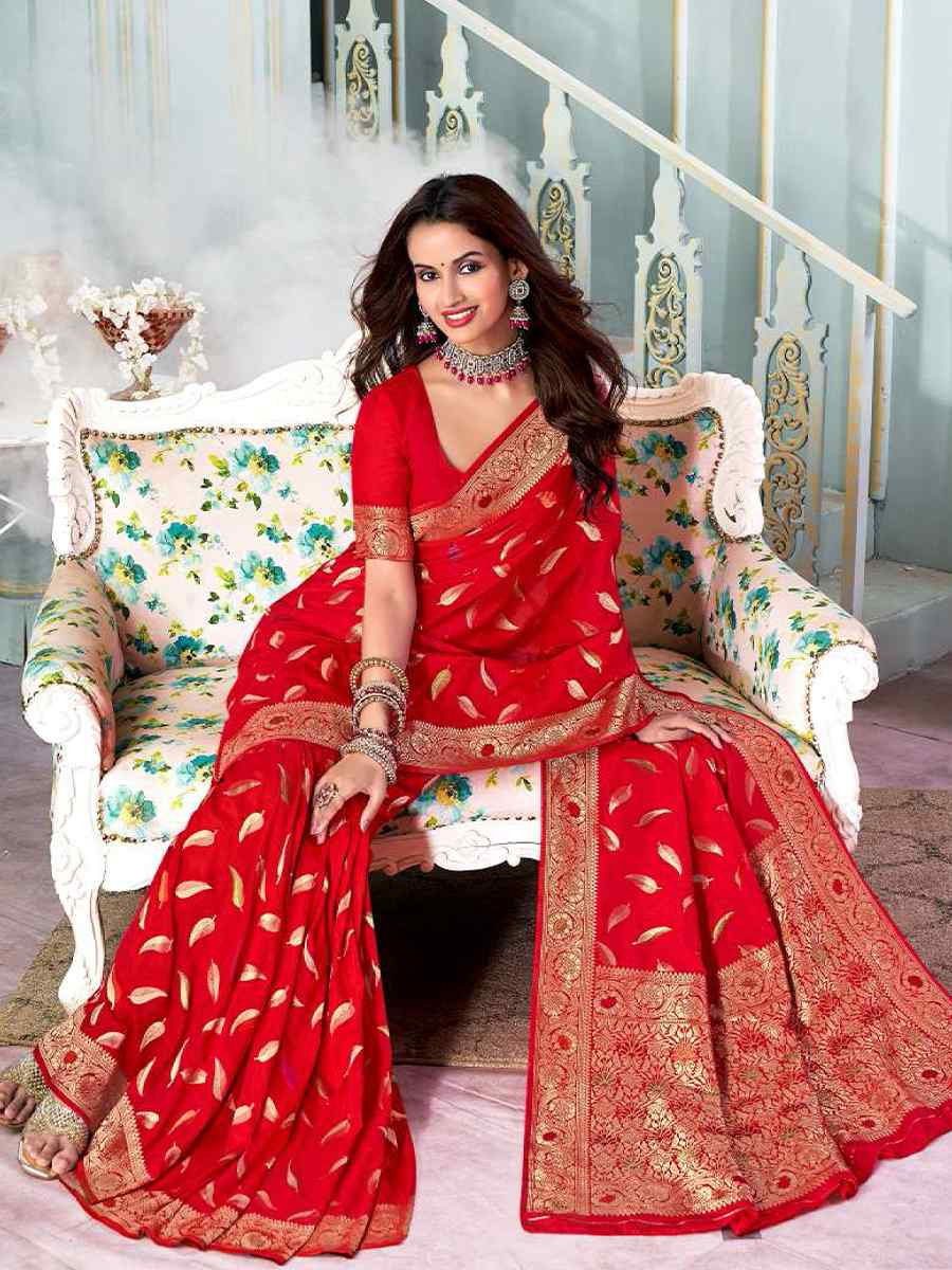 Red Silk Handwoven Festival Wedding Heavy Border Saree