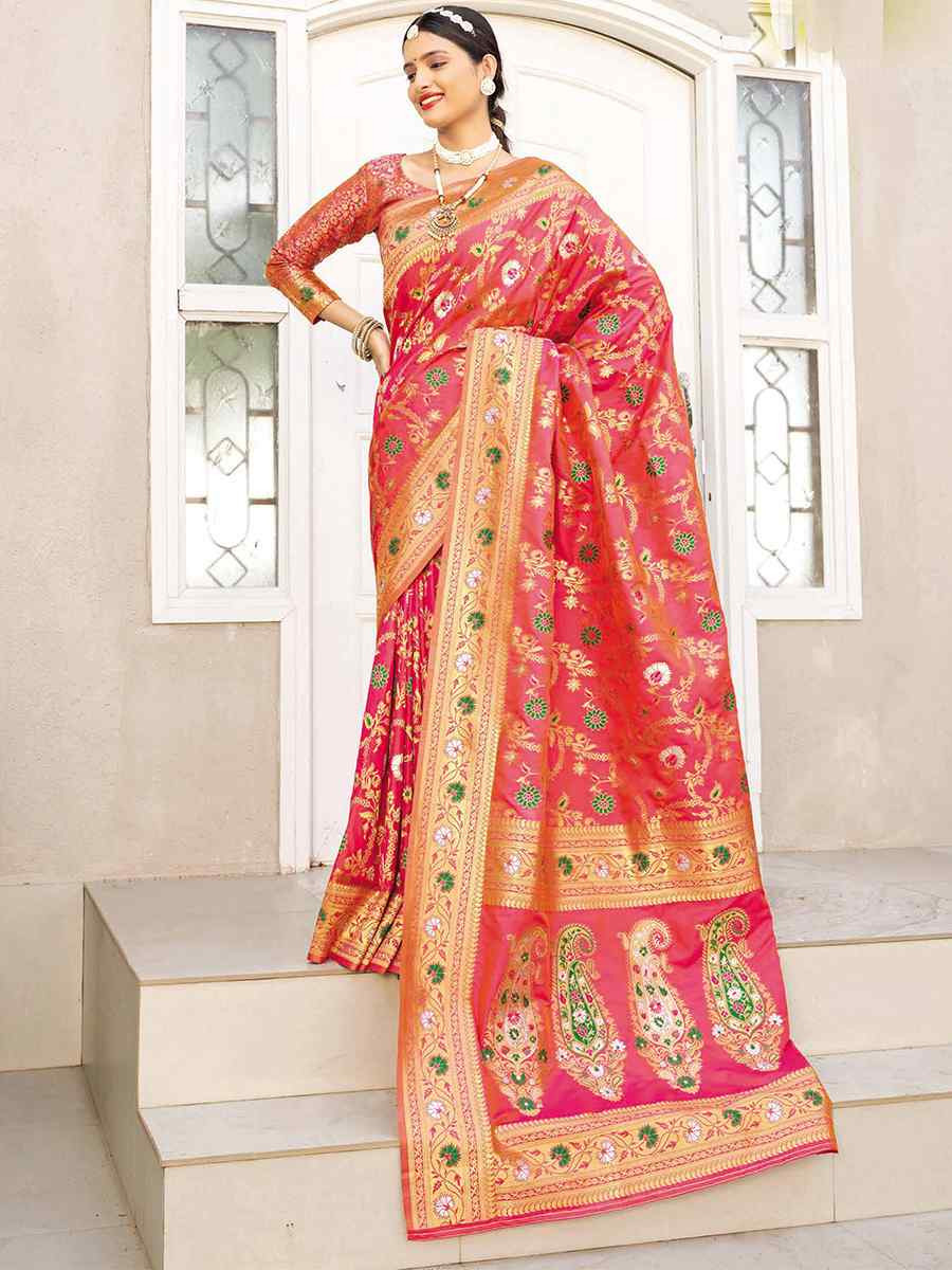 Red Silk Handwoven Festival Wedding Heavy Border Saree