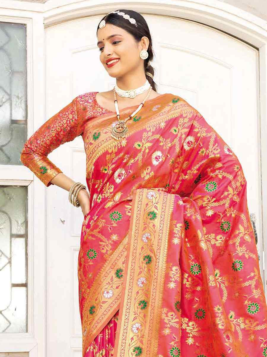 Red Silk Handwoven Festival Wedding Heavy Border Saree