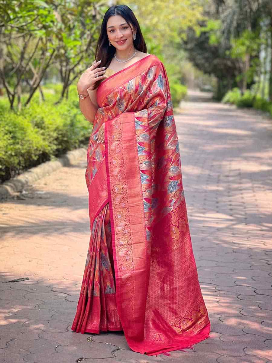 Red Silk Handwoven Wedding Festival Heavy Border Saree