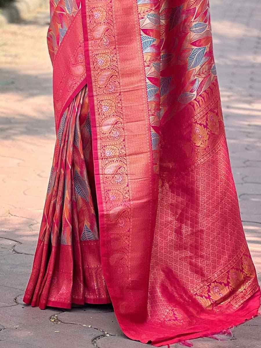 Red Silk Handwoven Wedding Festival Heavy Border Saree