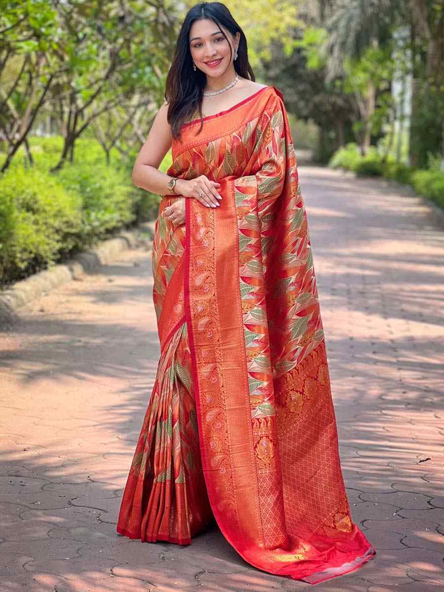 Red Silk Handwoven Wedding Festival Heavy Border Saree