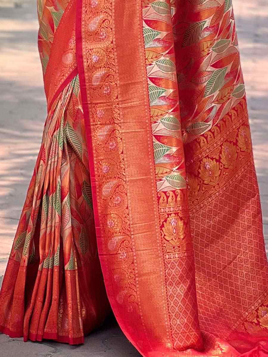 Red Silk Handwoven Wedding Festival Heavy Border Saree