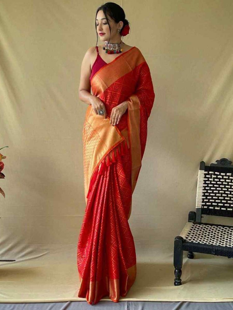 Red Soft Banarasi Silk Handwoven Festival Wedding Heavy Border Saree