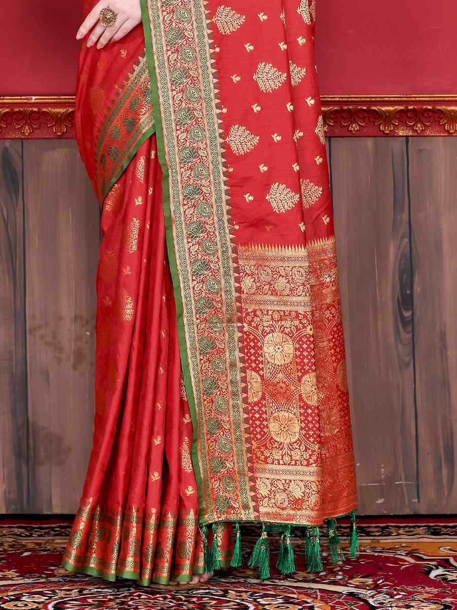 Red Soft Katan Silk Handwoven Party Festival Heavy Border Saree