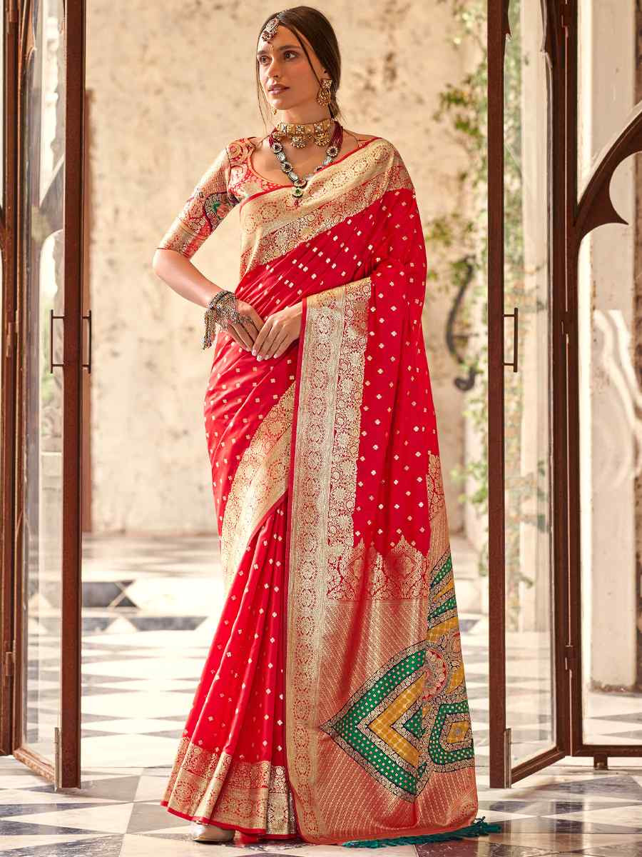 Red Soft Silk Handwoven Festival Wedding Heavy Border Saree