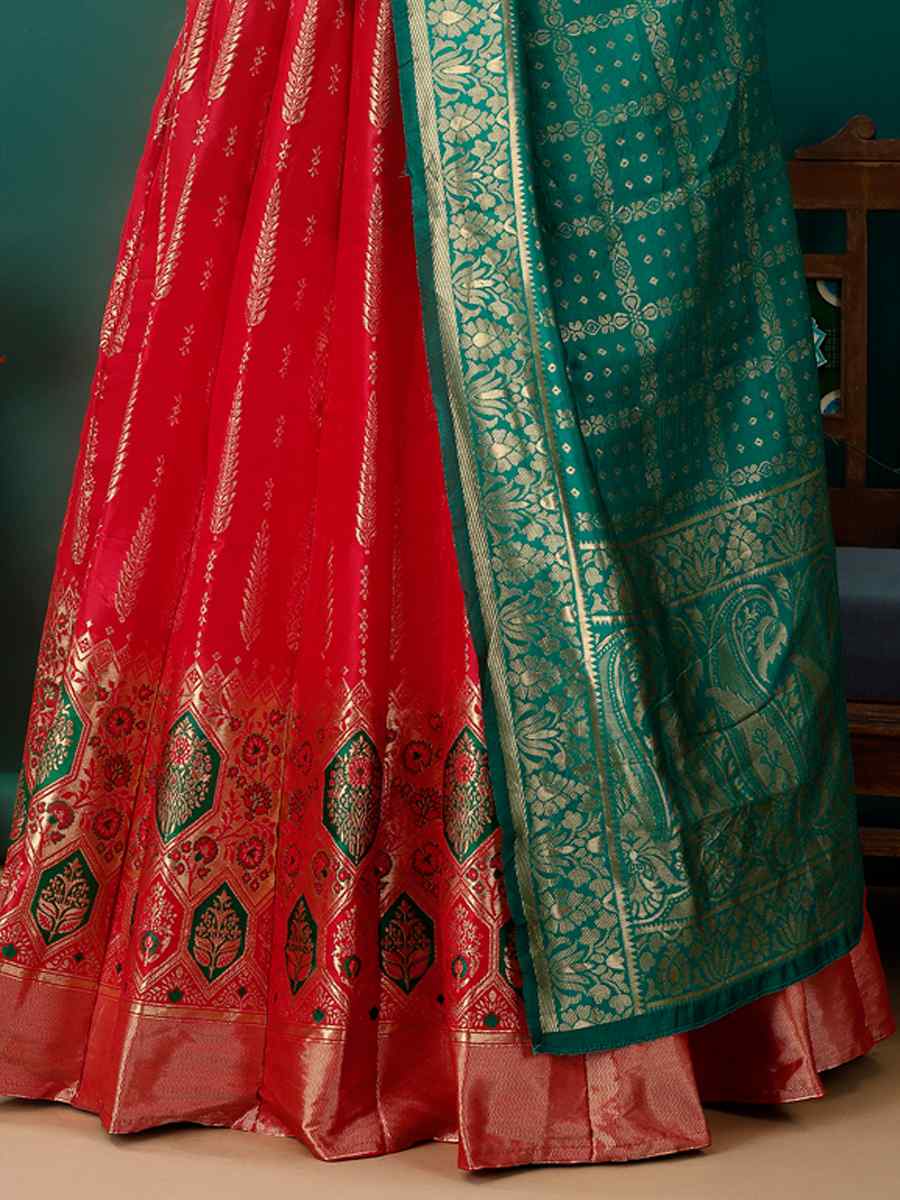 Red Soft Silk Jacquard Embroidery Bridesmaid Wedding Heavy Border Lehenga Choli