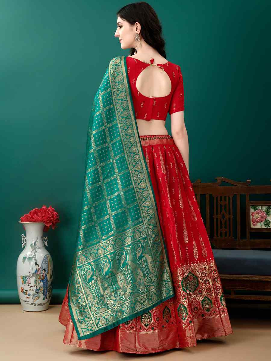 Red Soft Silk Jacquard Embroidery Bridesmaid Wedding Heavy Border Lehenga Choli