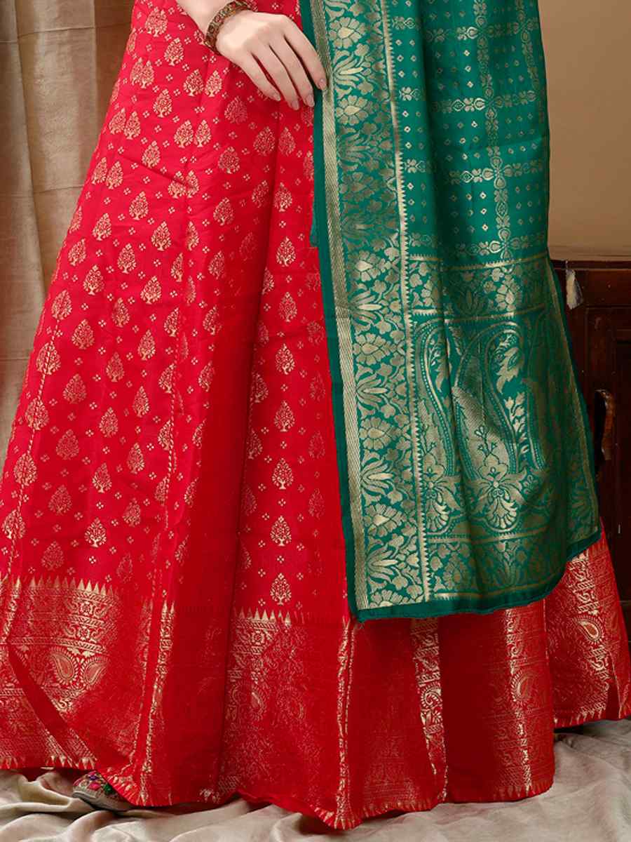 Red Soft Silk Jacquard Embroidery Bridesmaid Wedding Heavy Border Lehenga Choli