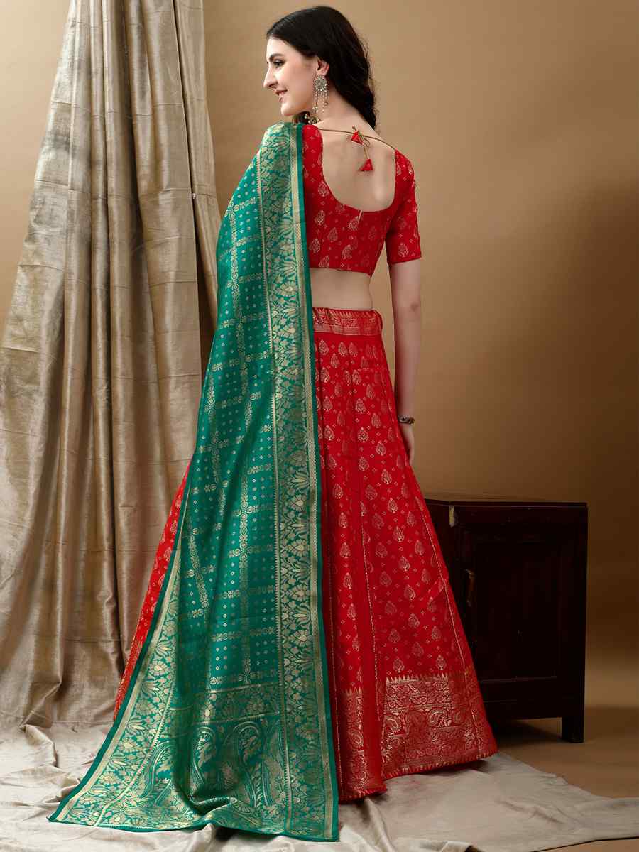 Red Soft Silk Jacquard Embroidery Bridesmaid Wedding Heavy Border Lehenga Choli