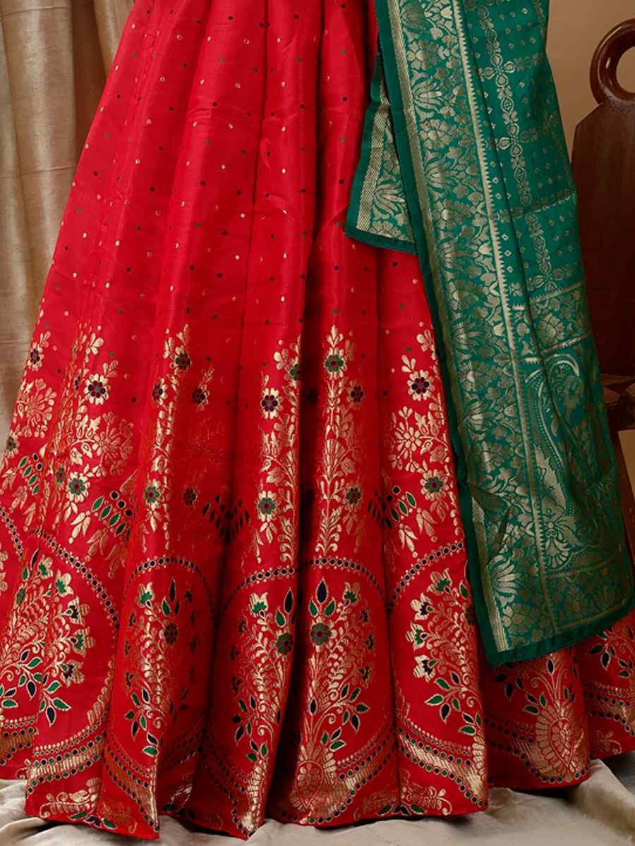 Red Soft Silk Jacquard Embroidery Bridesmaid Wedding Heavy Border Lehenga Choli