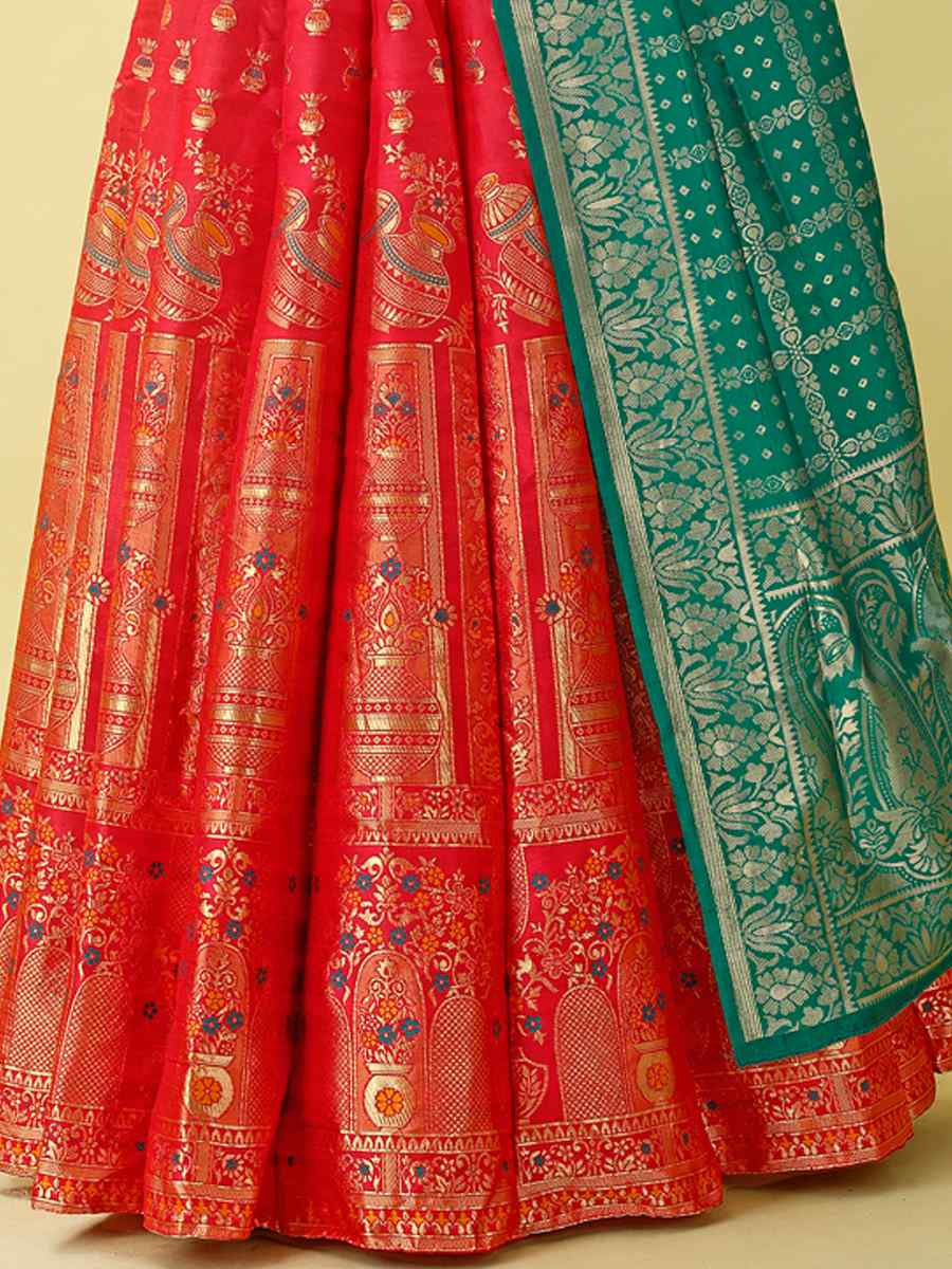 Red Soft Silk Jacquard Embroidery Bridesmaid Wedding Heavy Border Lehenga Choli