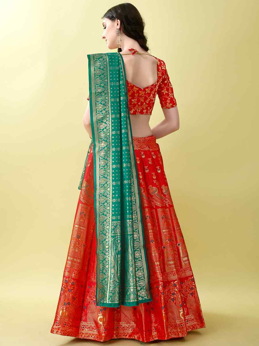 Red Soft Silk Jacquard Embroidery Bridesmaid Wedding Heavy Border Lehenga Choli