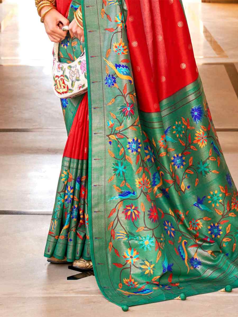 Red Super Paithani Silk Handwoven Wedding Festival Heavy Border Saree