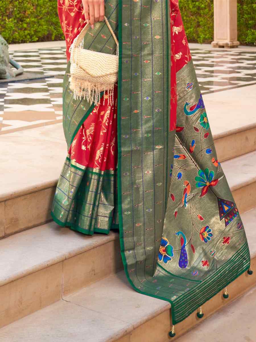 Red Super Paithani Silk Handwoven Wedding Festival Heavy Border Saree