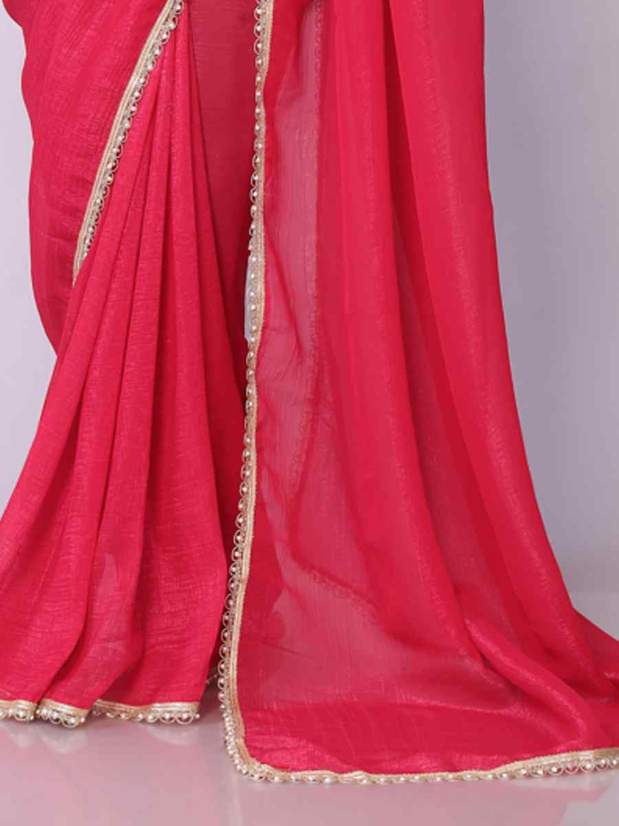 Red Tissue, Georgette Solid Festival Casual Classic Style Saree