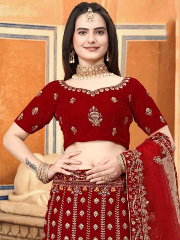 Buy Nitika Gujral Red Velvet Lehenga Set Online | Aza Fashions | Indian  dresses, Indian bridal wear, Indian outfits