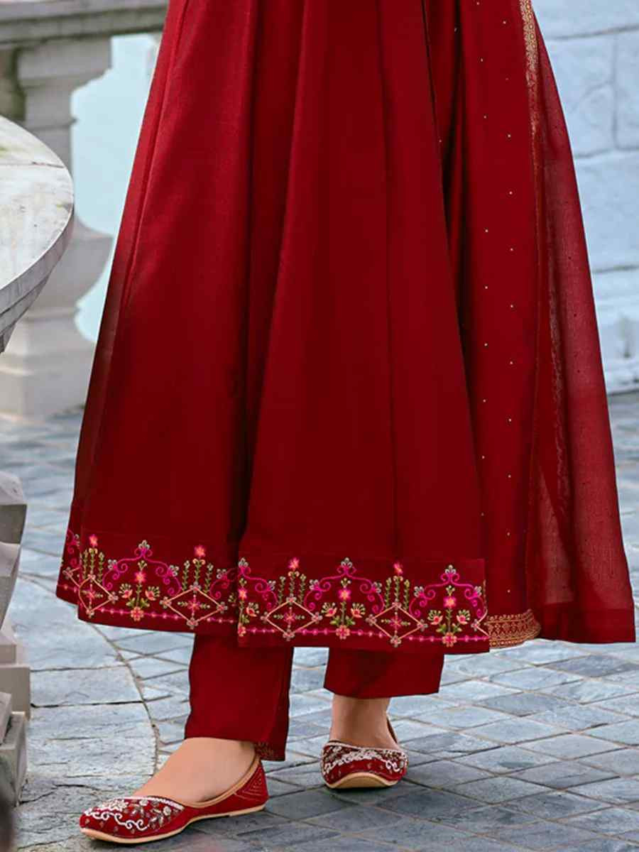 Red Vichitra Silk Embroidered Festival Mehendi Ready Anarkali Salwar Kameez