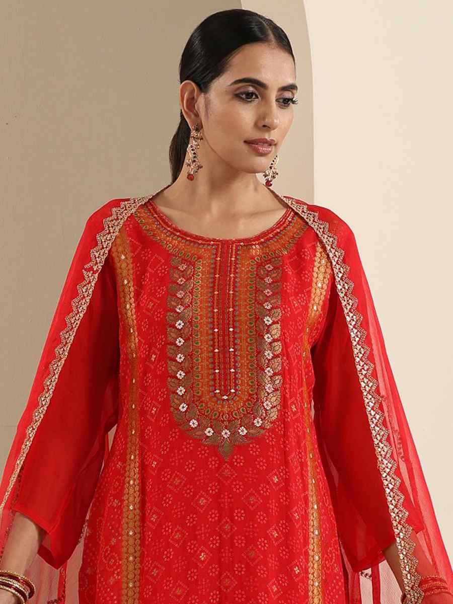 Red Viscose Jacquard Embroidered Festival Mehendi Ready Pant Salwar Kameez