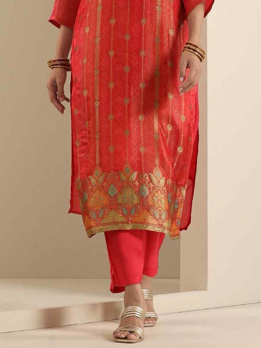 Red Viscose Jacquard Embroidered Festival Mehendi Ready Pant Salwar Kameez