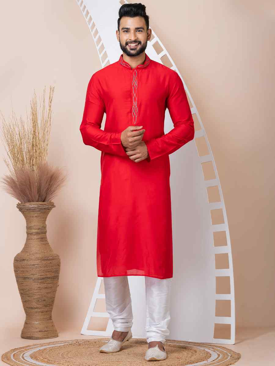 Red Viscose Printed Festival Mehendi Kurta