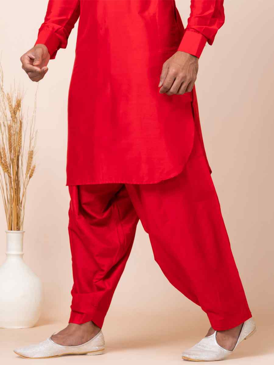 Red Viscose Woven Festival Mehendi Kurta