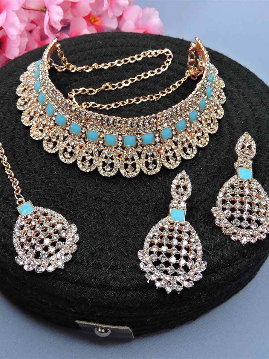 Rose Firozi Alloy Festival Wear Kundan Necklace