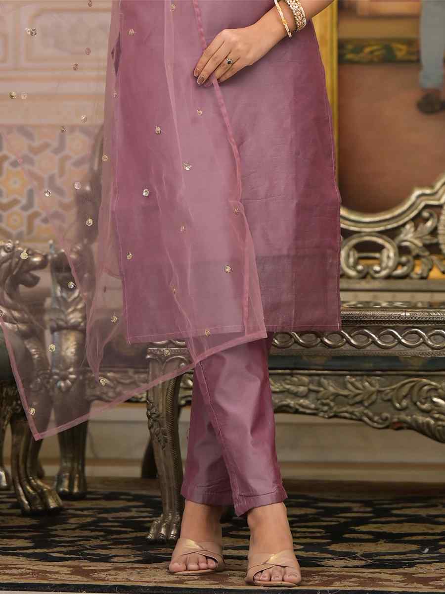 Rose Gold Cotton Silk Embroidered Festival Casual Ready Pant Salwar Kameez