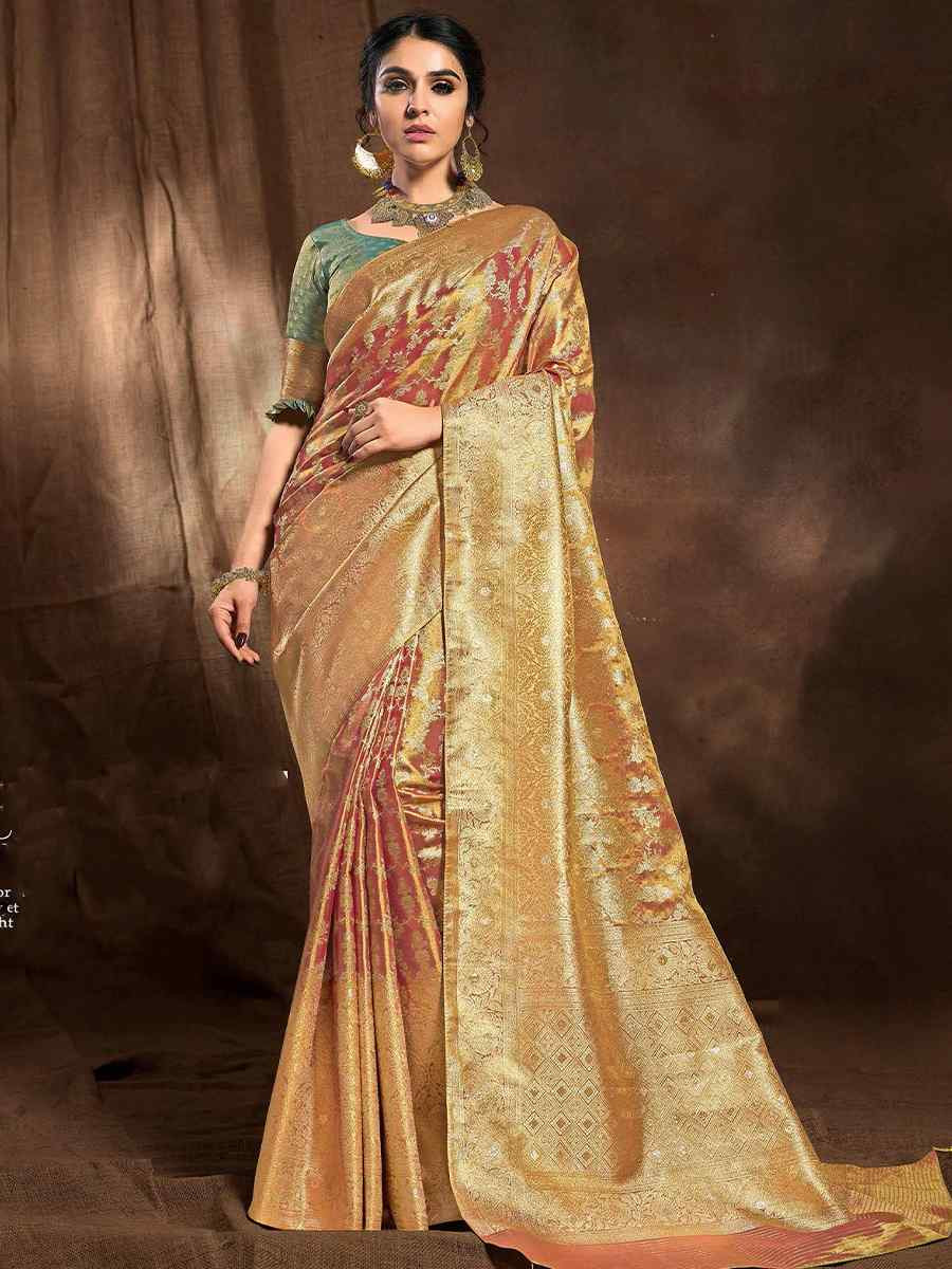 Rose Gold Silk Handwoven Festival Wedding Heavy Border Saree