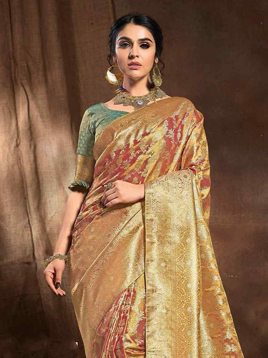 Rose Gold Silk Handwoven Festival Wedding Heavy Border Saree