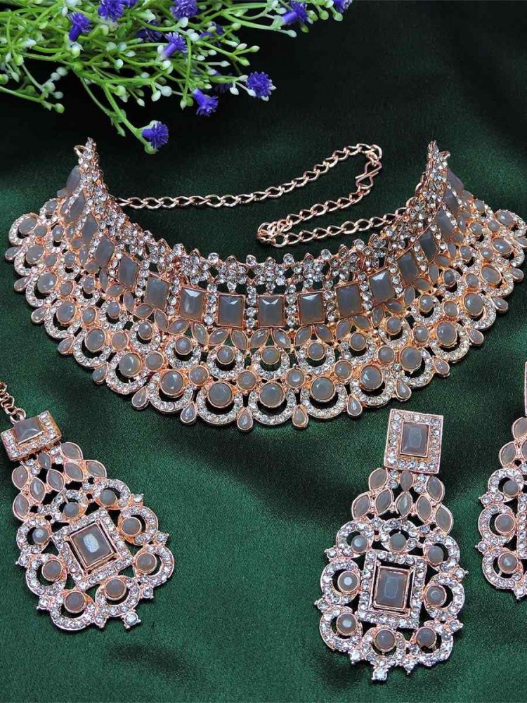 Rose Grey Alloy Festival Wear Kundan Necklace