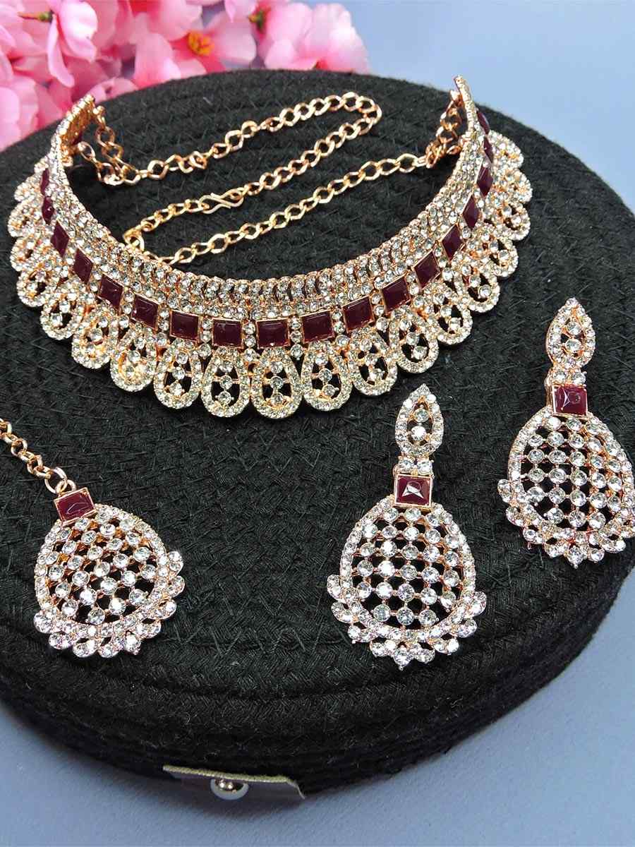 Rose Maroon Alloy Festival Wear Kundan Necklace