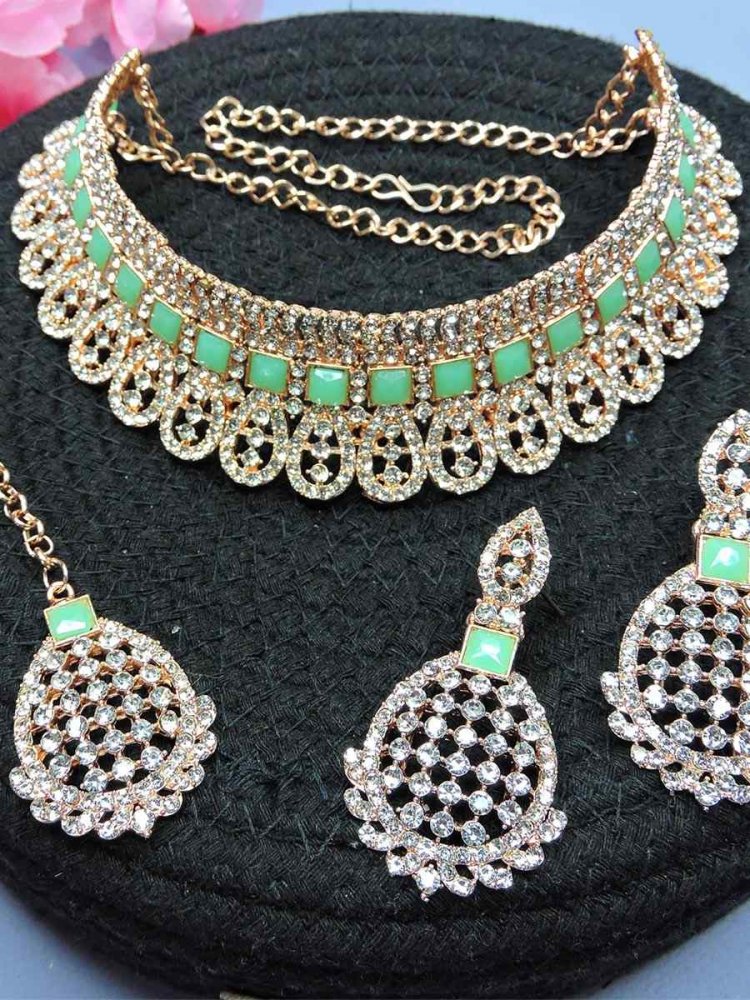 Rose Mint Alloy Festival Wear Kundan Necklace