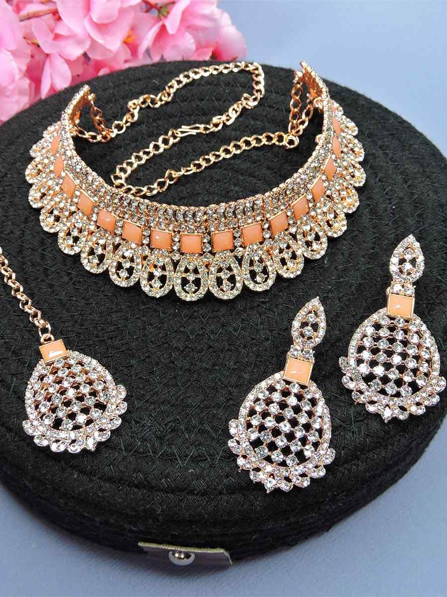 Rose Peach Alloy Festival Wear Kundan Necklace