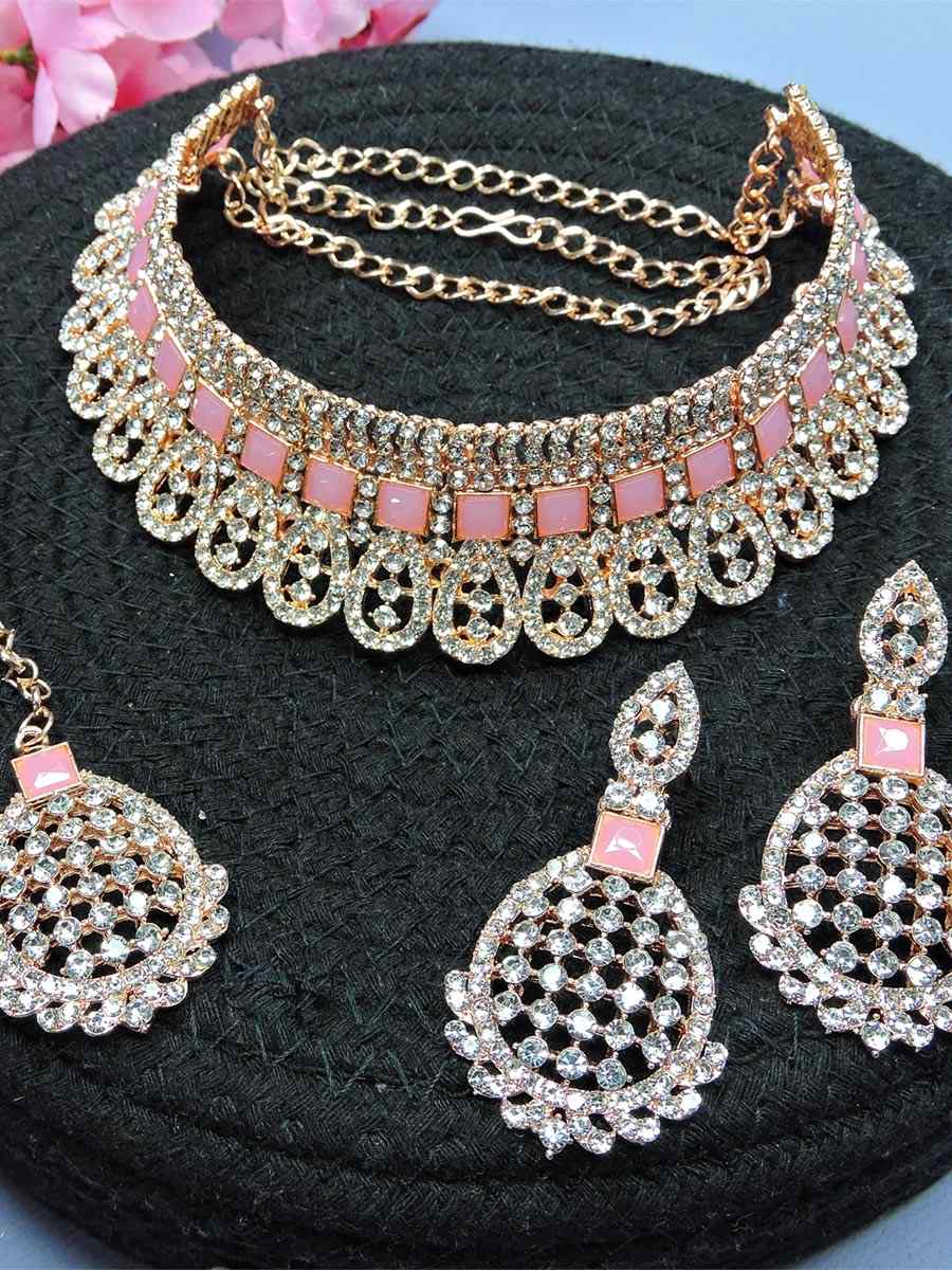 Rose Pink Alloy Festival Wear Kundan Necklace