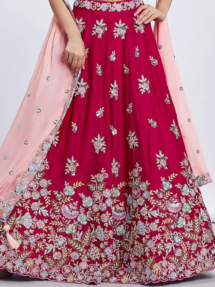 Rose Poly Georgette Embroidery Reception Party Wear Heavy Border Lehenga Choli