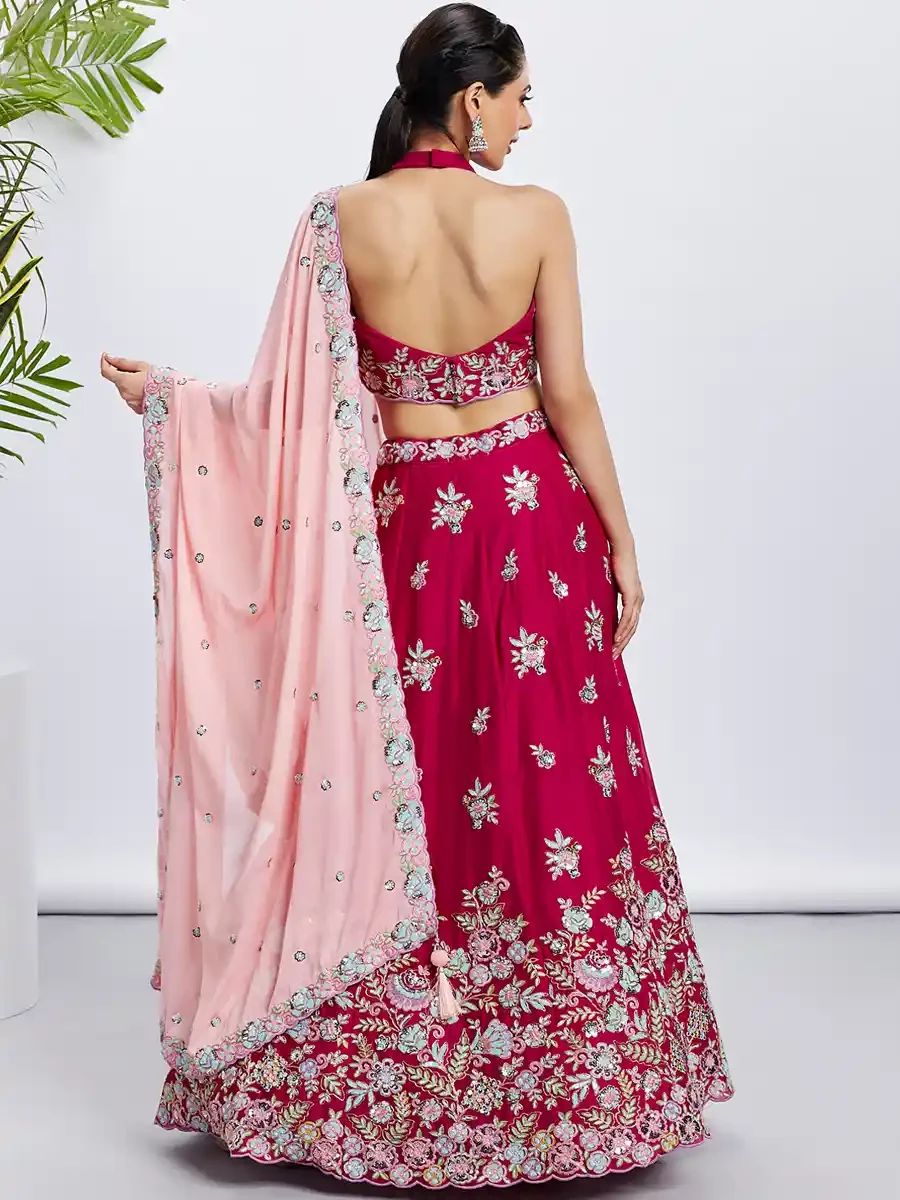 Rose Poly Georgette Embroidery Reception Party Wear Heavy Border Lehenga Choli