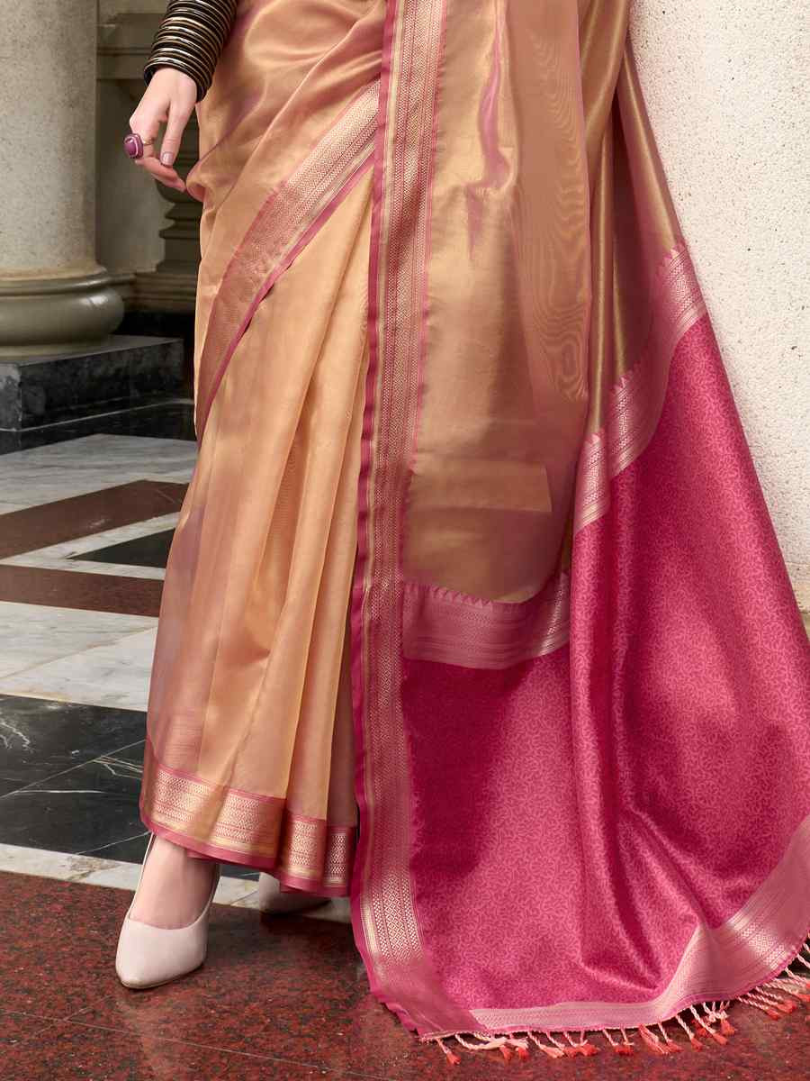 Rose Pure Tisshue Silk Handwoven Festival Wedding Heavy Border Saree