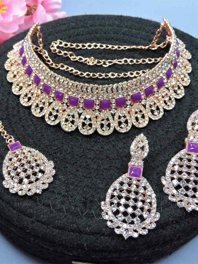 Rose Purple Alloy Festival Wear Kundan Necklace