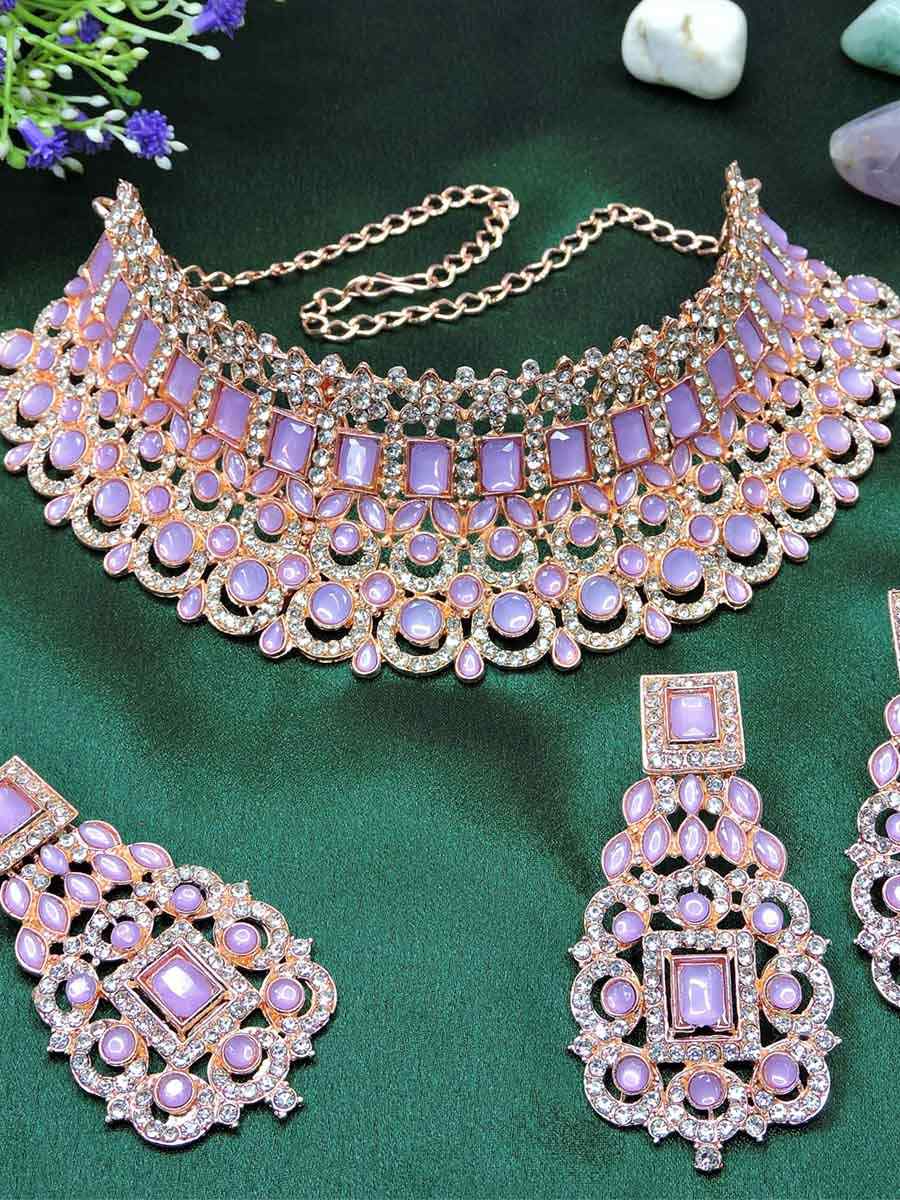 Rose Purple Alloy Festival Wear Kundan Necklace