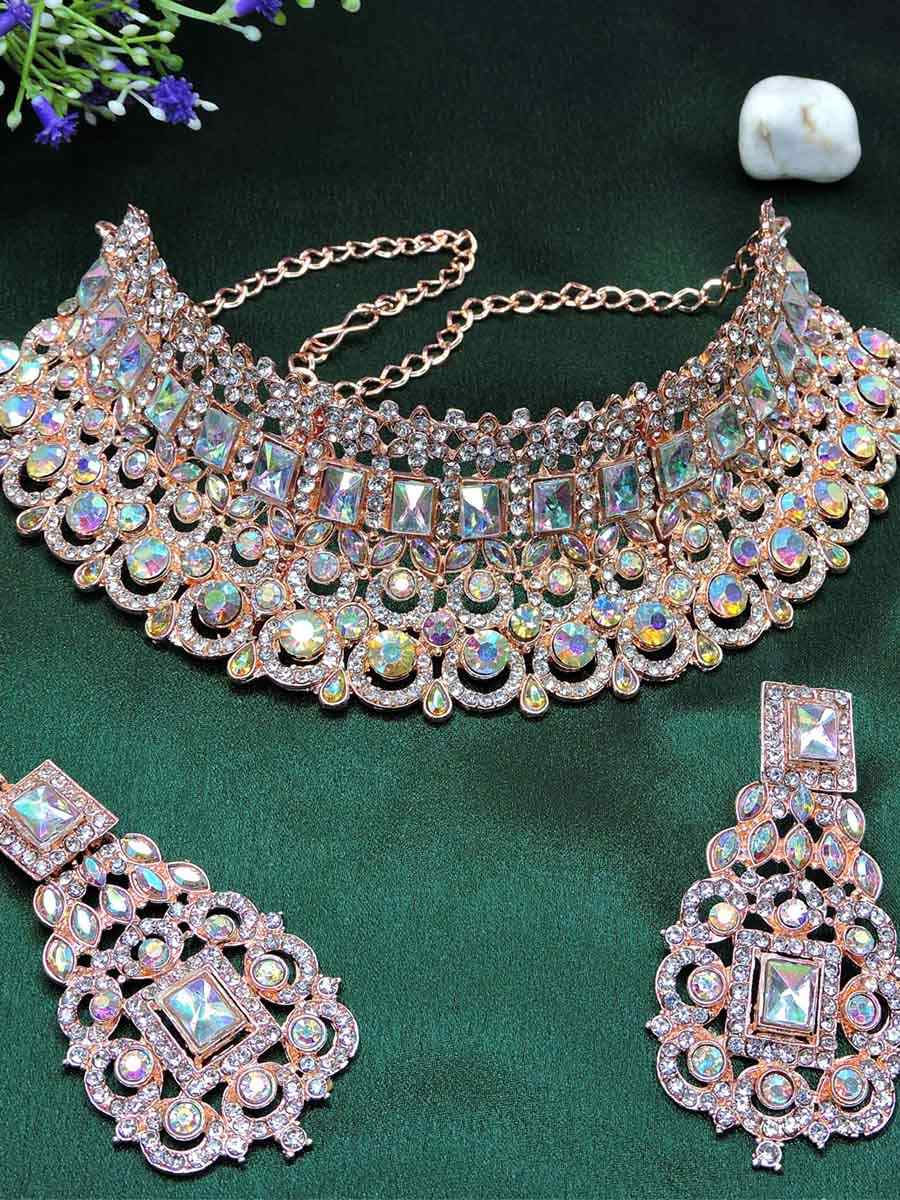 Rose Rainbow Alloy Festival Wear Kundan Necklace